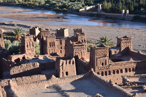 Aït Benhaddou: Looking down at the ornate entrance towers
